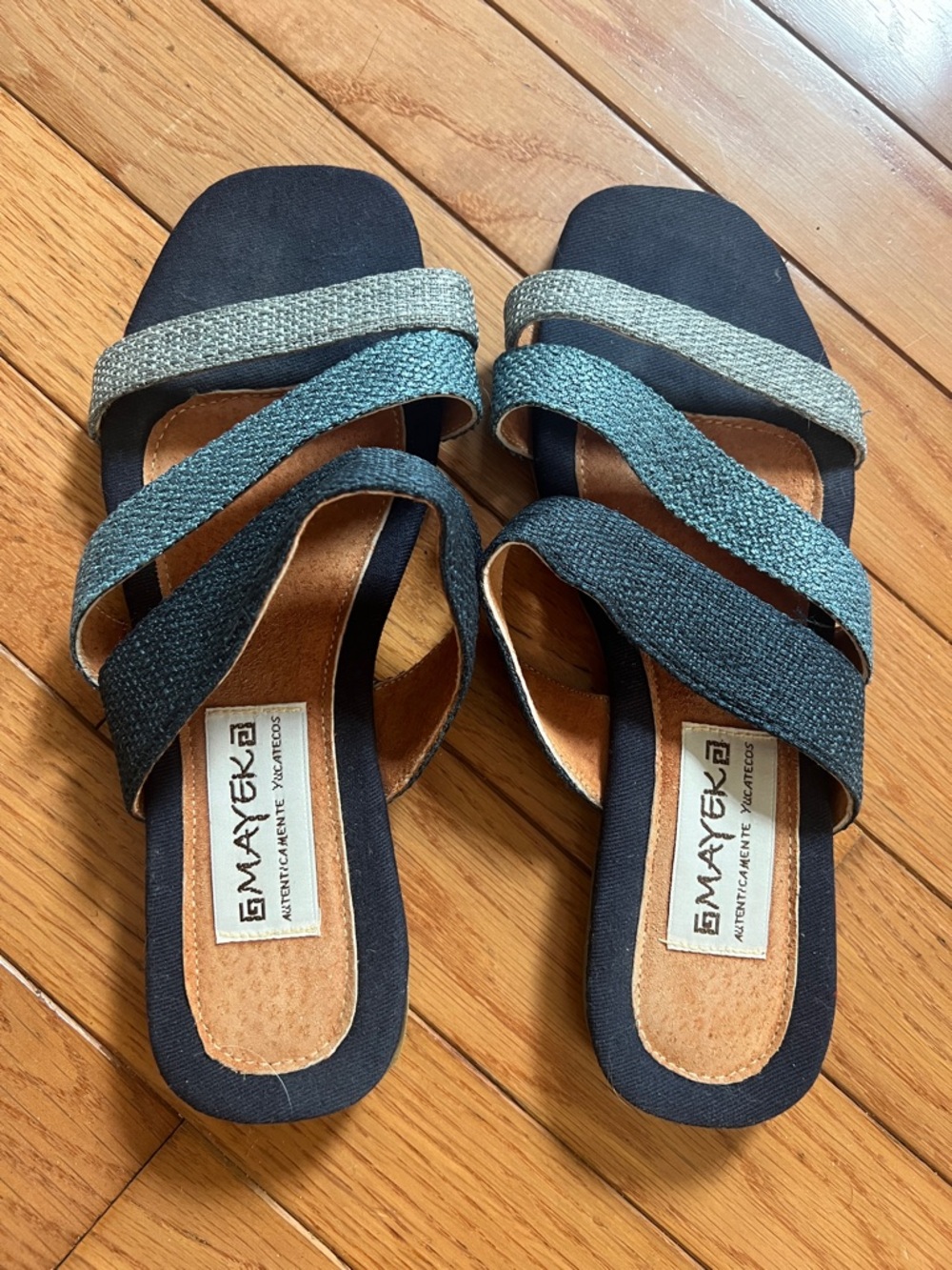 Strappy Blue Multi Slip-On Sandals